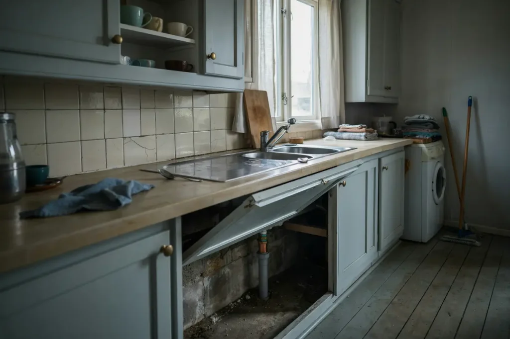 l ngsamt avlopp fr n k ket tecken p stopp under huset